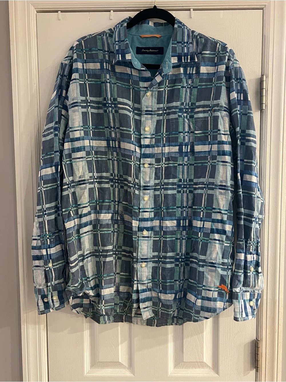 Tommy Bahama Linen Multi-Blue Plaid Button-Down Shirt